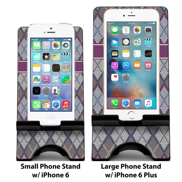 Knit Argyle Compare Phone Stand Sizes - with iPhones