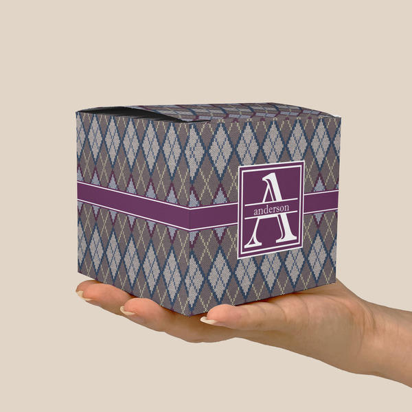 Knit Argyle Cube Favor Gift Box - On Hand - Scale View