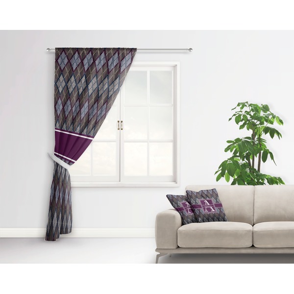 Knit Argyle Curtain With Window and Rod - in Room Matching Pillow