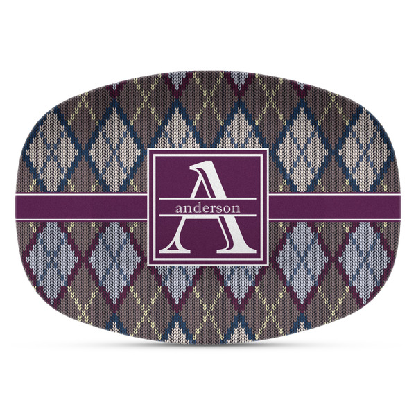 Custom Knit Argyle Plastic Platter - Microwave & Oven Safe Composite Polymer (Personalized)