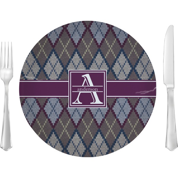 Custom Knit Argyle 10" Glass Lunch / Dinner Plates - Single or Set (Personalized)