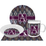 Knit Argyle Dinner Set - Single 4 Pc Setting w/ Name and Initial