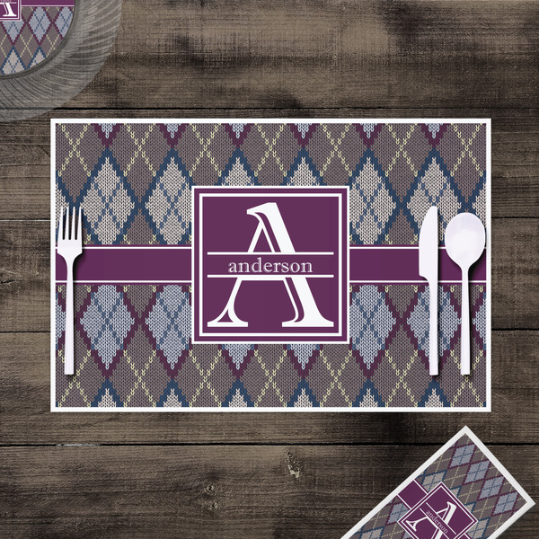 Knit Argyle Disposable Paper Placemat - In Context