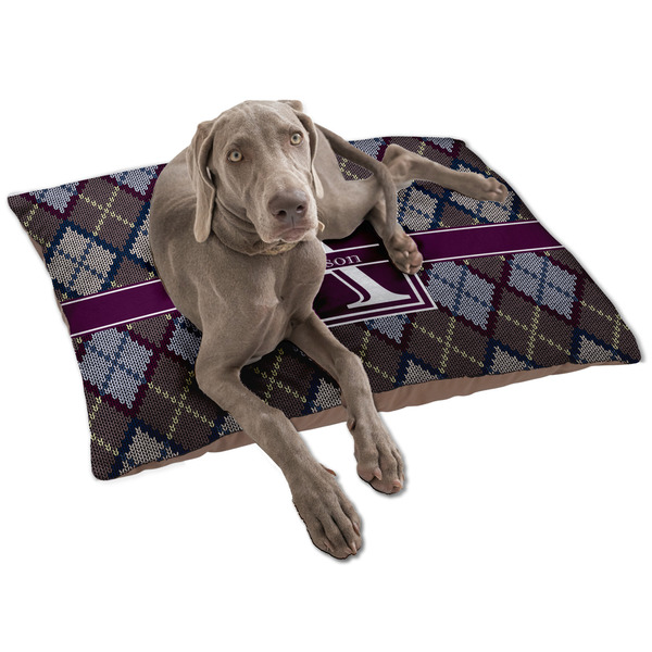 Custom Knit Argyle Dog Bed - Large w/ Name and Initial