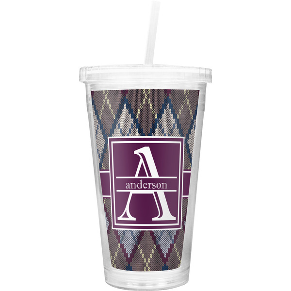 Custom Knit Argyle Double Wall Tumbler with Straw (Personalized)