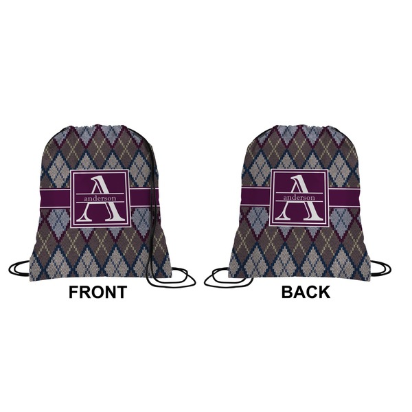 Knit Argyle Drawstring Backpack Front & Back Medium