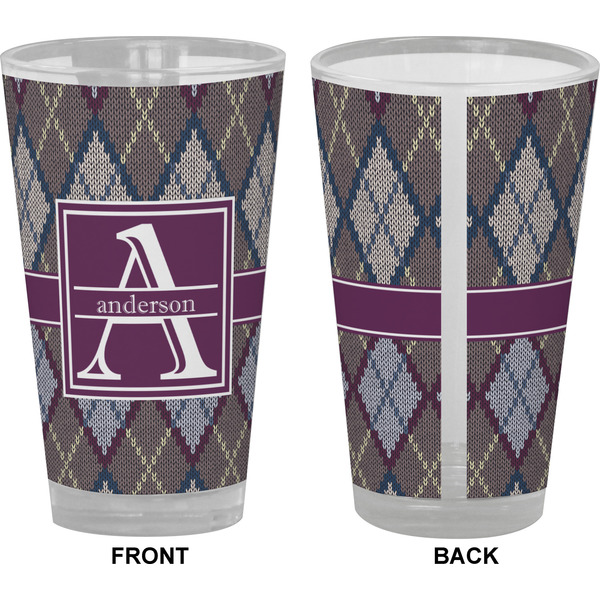 Knit Argyle Pint Glass - Full Color - Front & Back Views
