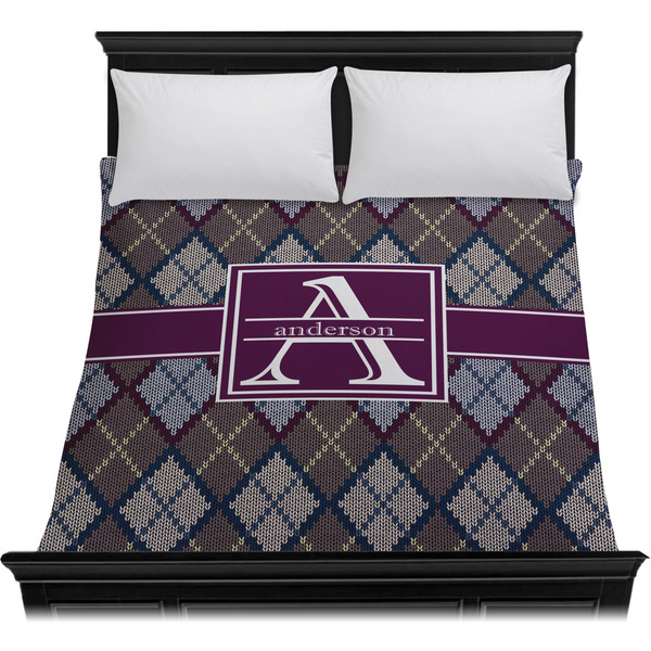 Knit Argyle Duvet Cover - Queen - On Bed - No Prop