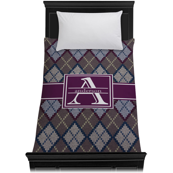 Knit Argyle Duvet Cover - Twin XL - On Bed - No Prop