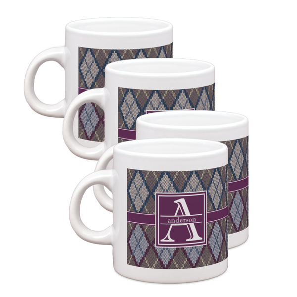 Custom Knit Argyle Single Shot Espresso Cups - Set of 4 (Personalized)