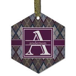Knit Argyle Flat Glass Ornament - Hexagon w/ Name and Initial