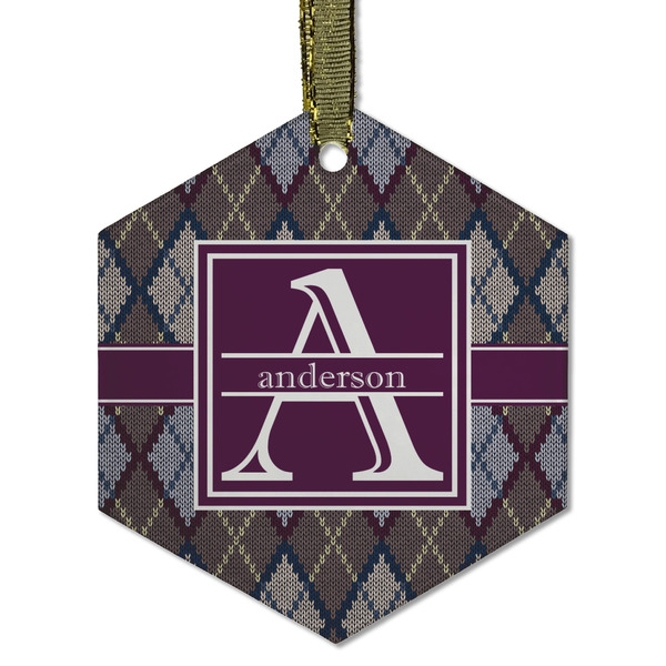 Knit Argyle Frosted Glass Ornament - Hexagon