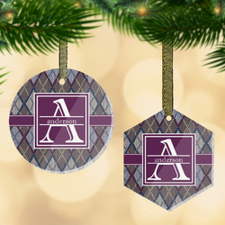 Knit Argyle Flat Glass Ornament w/ Name and Initial