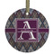 Knit Argyle Flat Glass Ornament - Round w/ Name and Initial