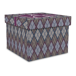 Knit Argyle Gift Box with Lid - Canvas Wrapped - Large (Personalized)