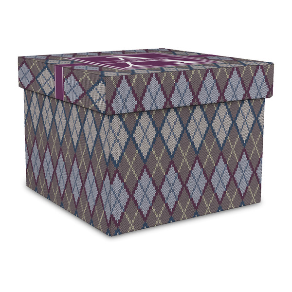 Custom Knit Argyle Gift Box with Lid - Canvas Wrapped - Large (Personalized)