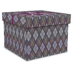 Knit Argyle Gift Box with Lid - Canvas Wrapped - X-Large (Personalized)