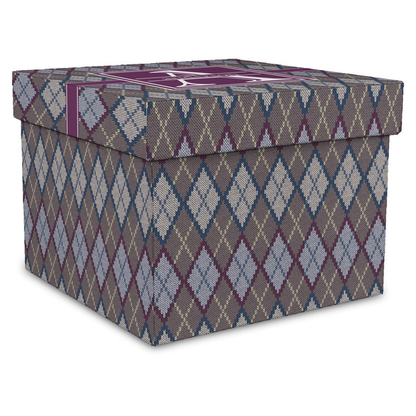Custom Knit Argyle Gift Box with Lid - Canvas Wrapped - X-Large (Personalized)