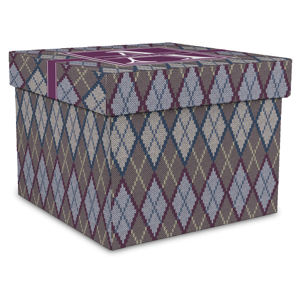 Custom Knit Argyle Gift Box with Lid - Canvas Wrapped - XX-Large (Personalized)