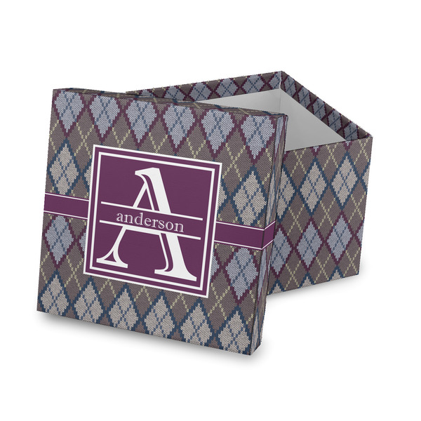 Custom Knit Argyle Gift Box with Lid - Canvas Wrapped (Personalized)