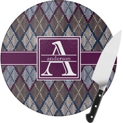 Knit Argyle Round Glass Cutting Board (Personalized)