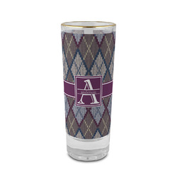 Knit Argyle 2 oz Shot Glass - Glass with Gold Rim (Personalized)