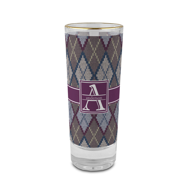 Custom Knit Argyle 2 oz Shot Glass -  Glass with Gold Rim - Single (Personalized)