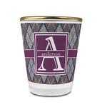 Knit Argyle Glass Shot Glass - 1.5 oz - with Gold Rim - Set of 4 (Personalized)
