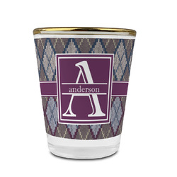 Knit Argyle Glass Shot Glass - 1.5 oz - with Gold Rim - Set of 4 (Personalized)