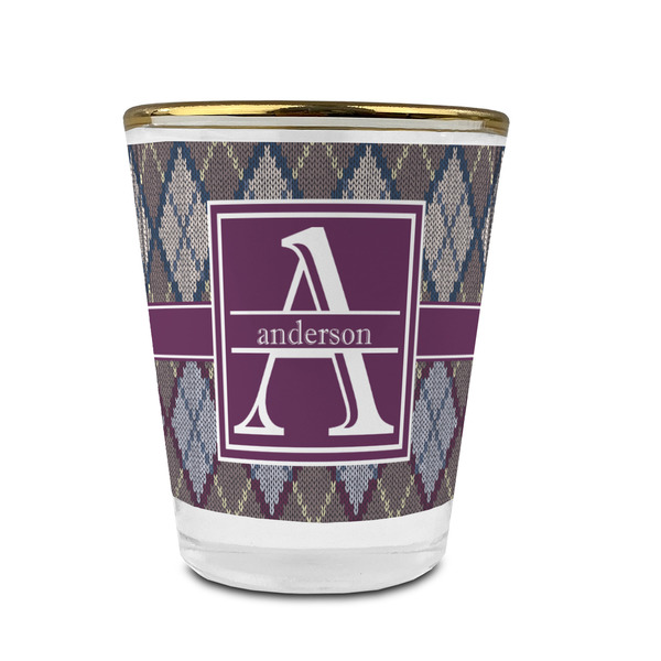 Knit Argyle Glass Shot Glass - With gold rim - FRONT
