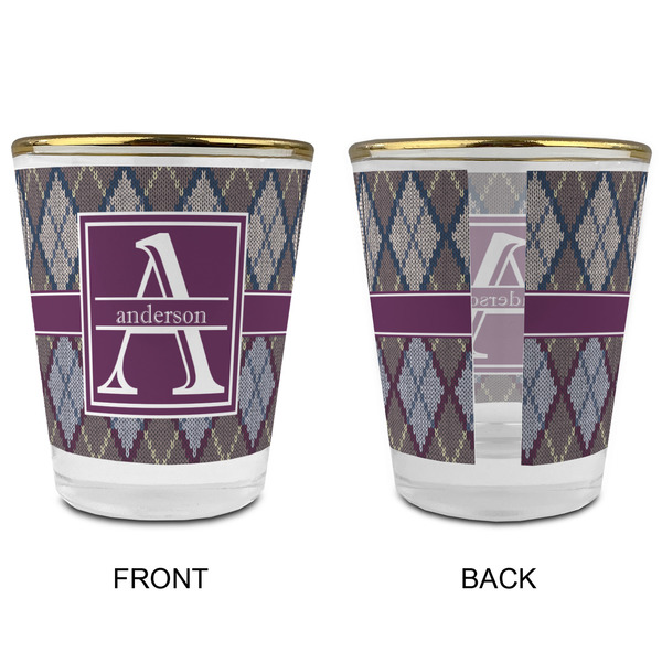 Knit Argyle Glass Shot Glass - with gold rim - APPROVAL