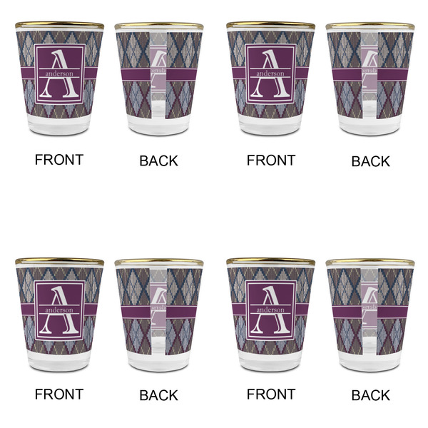 Knit Argyle Glass Shot Glass - with gold rim - Set of 4 - APPROVAL