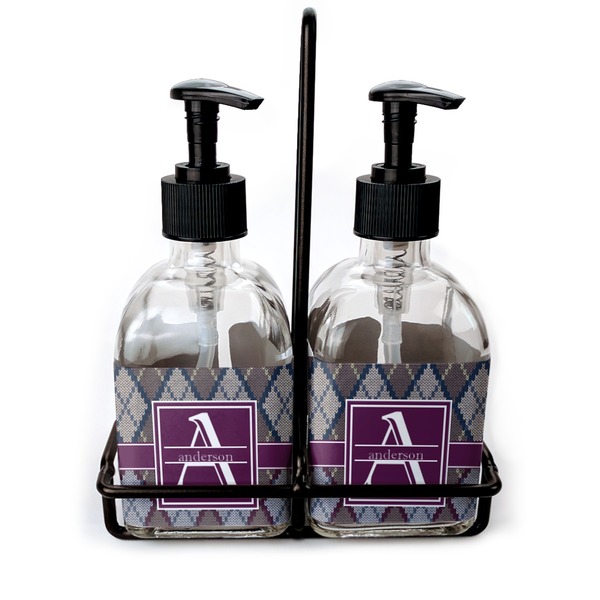 Custom Knit Argyle Glass Soap & Lotion Bottle Set (Personalized)