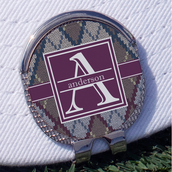 Knit Argyle Golf Ball Marker Hat Clip - Silver - Front
