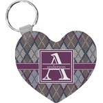 Knit Argyle Heart Plastic Keychain w/ Name and Initial