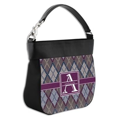 Knit Argyle Hobo Purse w/ Genuine Leather Trim w/ Name and Initial