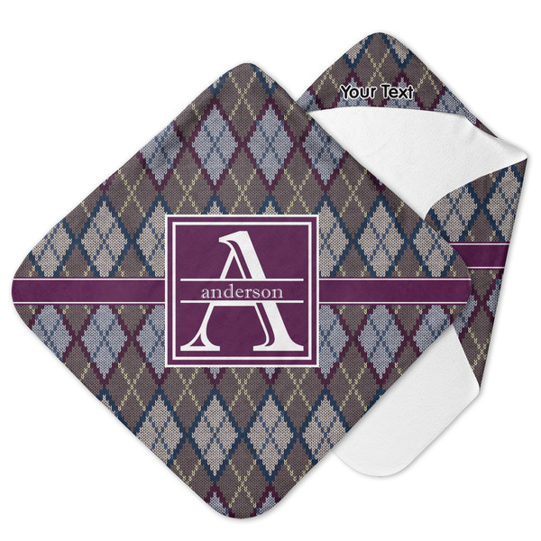 Custom Knit Argyle Hooded Baby Towel (Personalized)