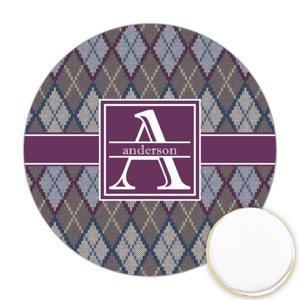 Custom Knit Argyle Printed Cookie Topper - Round (Personalized)