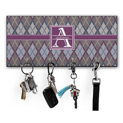 Knit Argyle Key Hanger w/ 4 Hooks w/ Name and Initial