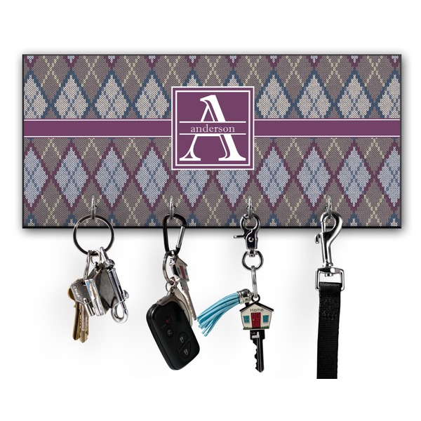Custom Knit Argyle Key Hanger w/ 4 Hooks w/ Name and Initial
