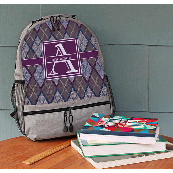 Knit Argyle Large Backpack - Gray - On Desk