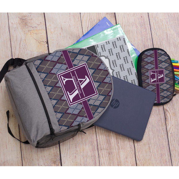 Knit Argyle Large Backpack - Gray - With Stuff
