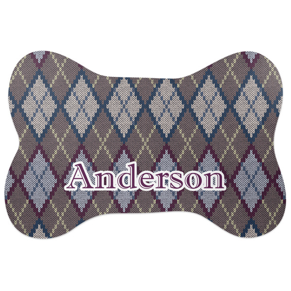 Custom Knit Argyle Bone Shaped Dog Food Mat (Large) (Personalized)