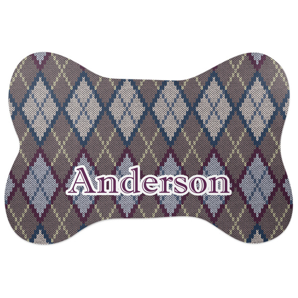 Custom Knit Argyle Bone Shaped Dog Food Mat (Personalized)