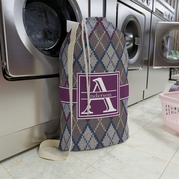 Knit Argyle Large Laundry Bag - In Context