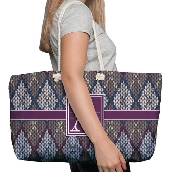 Knit Argyle Large Rope Tote Bag - In Context View