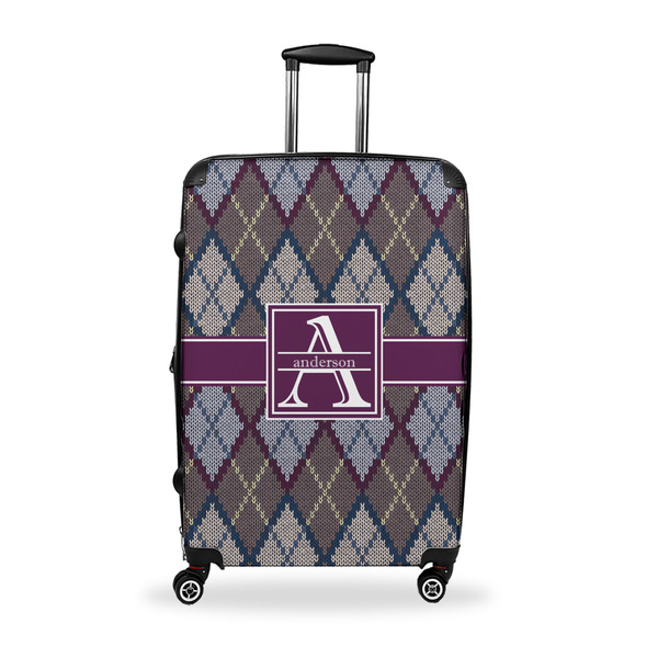 Custom Knit Argyle Suitcase - 28" Large - Checked w/ Name and Initial