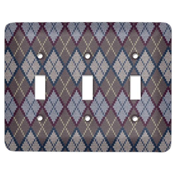 Custom Knit Argyle Light Switch Cover (3 Toggle Plate)