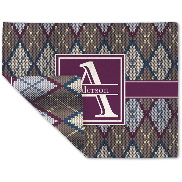 Custom Knit Argyle Double-Sided Linen Placemat - Single w/ Name and Initial