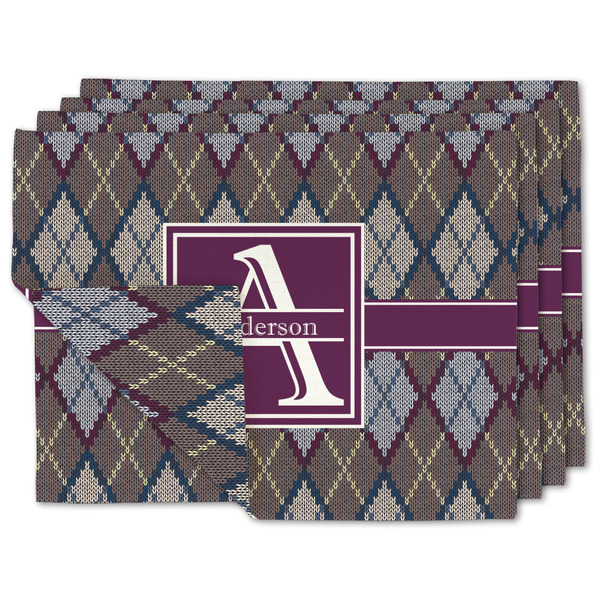 Custom Knit Argyle Double-Sided Linen Placemat - Set of 4 w/ Name and Initial